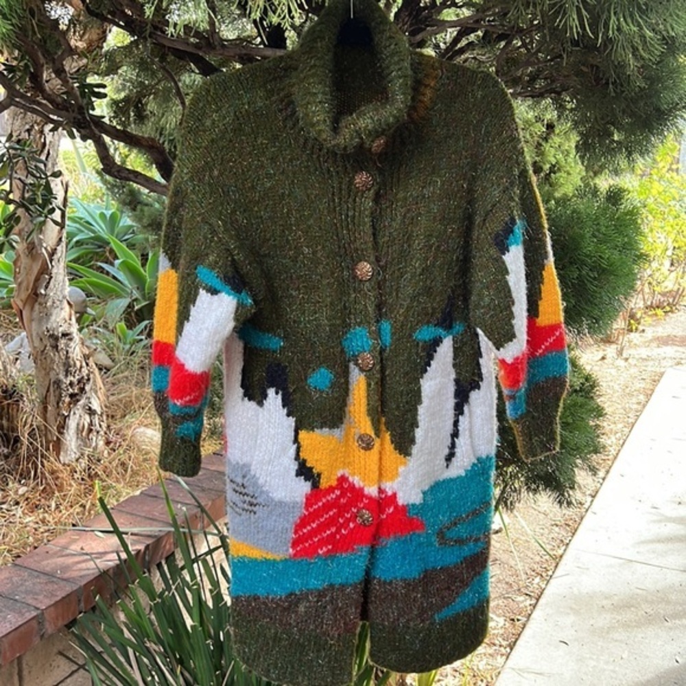 Artisan art to wear cowl/turtle neck button down cardigan midi size XS/S